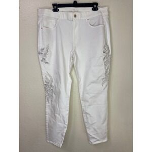 White House Black Market The Skinny Ankle White Floral Embroidered Jeans 16 NEW